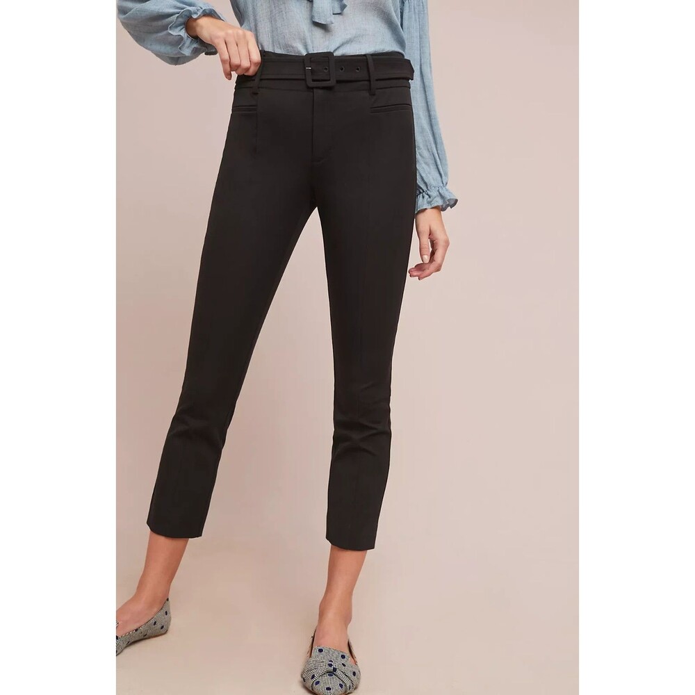 ANTHROPOLOGIE Black The Essential Slim Trousers Mid Rise Cropped Pants SIZE 6